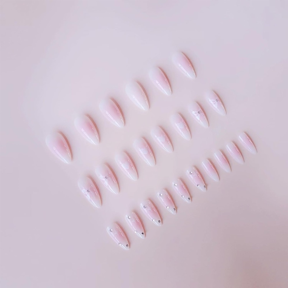 24pcs Pink Press Nails Short Medium Almond Fake Nails w/ Love Heart Bow Design - Picture 4 of 8